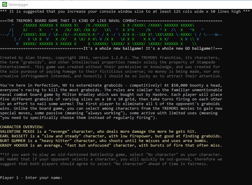 The ASCII text-based C# console version of Seizmojigger
