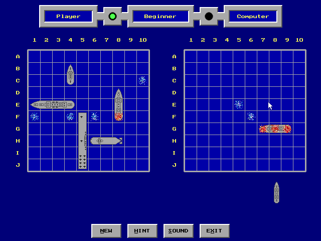 A DOS-era Battleship game screenshot